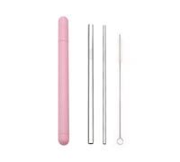 Pajitas De Acero Inoxidable Stainless Steel Straw Set Metal Straw Reusable Drinking Straw With Cleaner Brush Portable Box(Silver-Pink Box)