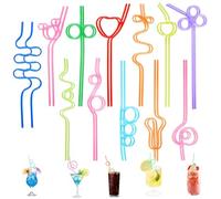 Pajitas de Cóctel Coloridas, 24 Pajitas con Nudo Rizado, Pajita Reutilizable, Pajita de Rizada, para Fiesta de Cumpleaños, Decoración de Jugo, Cócteles, 10 Colores, 12 Formas
