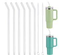 Pajitas de cristal de 31 cm, 6 unidades para vaso de viaje Stanley Adventure de 40 oz, pajitas transparentes reutilizables de cristal con 2 cepillos de limpieza, accesorios Stanley Cup（6 curvar）
