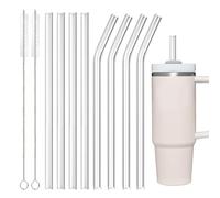 Pajitas de cristal de 31 cm de largo para vaso de viaje Stanley Adventure Quencher de 40 oz, paquete de 8 pajitas de repuesto y 2 cepillos de limpieza (8 unidades transparentes (4 rectas + 4