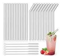 Pajitas de cristal, pajitas de cristal largas, reutilizables, con 5 cepillos de limpieza, para vasos de cóctel, té de burbujas, batidos y zumos