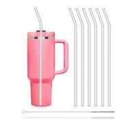Pajitas de cristal reutilizables HALM - 6 unidades curvadas de 30 cm + cepillo de limpieza sin plástico apto para lavavajillas - Sostenible - Pajitas de cristal para botellas, botellas de limo