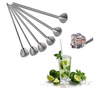 Pajitas de Cucharas de Acero Inoxidable, 6 Piezas Pajitas Beber Reutilizables de Metal con Cucharas, 2 en 1 Cuchara Pajita para Cócteles Café Latte Macchiato Leche (plateado, forma de corazón)