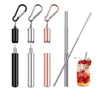 Pajitas de Metal Reutilizables 3Pcs Pajitas Telescópicas de Acero Inoxidable 10-22.5cm Cañitas Pajitas de Metal Portátiles Pajita Plegable de Beber con Cepillo de Limpieza Mosquetón Caja de Llavero