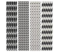 Pajitas de papel, 200 pajitas de papel, pajitas de papel para bodas, cumpleaños, cócteles, fiestas, (blanco y negro)