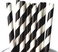 Pajitas de papel, 250 pajitas de papel a rayas blancas y negras de 200 mm por 6 mm (fabricadas en Reino Unido)
