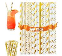 Pajitas de Papel, 300 Piezas de Pajitas de Papel de Colores, Pajas de Beber Reciclables para Beber, Bebidas Frías y Calientes para Fiestas, Bodas y Todas las Ocasiones (oro)