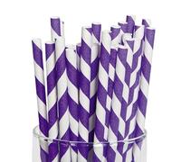 Pajitas de papel biodegradables color morado y blanco, 200 pajitas desechables envueltas individualmente para suministros de fiesta, cumpleaños, boda, Navidad, pajitas reciclables para café y jugo, 6
