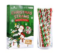 Pajitas de papel de Navidad, 10 estilos rojo, verde y dorado, pajitas de Navidad, decoración de árboles con copos de nieve, pajitas para Navidad, Año Nuevo, vacaciones, fiestas, 100 unidades