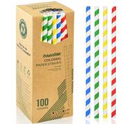 Pajitas de papel desechables extra largas de 10 mm de ancho, para batidos gruesos, 100 unidades, 100 % biodegradables