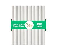 Pajitas de papel desechables VED (200 unidades, 8 mm x 197 mm), ecológicas, biodegradables y aptas para uso alimentario, ideales para bebidas frías, jugos, batidos, fiestas y eventos.