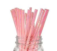 Pajitas de papel iridiscente de color rosa coral, bonitas pajitas de papel para decoración de fiestas, 100 unidades