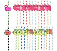 Pajitas de Papel,RoadLoo 100 Piezas Pajitas Para Beber 3D Flamingo Papel de Fruta Paja Piña Pajitas de Cóctel Pajitas para Cóctel Bebidas Tropicales Playa Cumpleaños Celebración de Bodas Fiesta