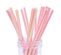Pajitas de papel rosa iridiscente, 100 pajitas de papel de aluminio rosa, biodegradables, reciclables, para cócteles, jugos, batidos (7.75 pulgadas)