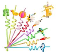 Pajitas de Plástico para Niños Pajitas Reutilizables para Niños Pajitas Temáticas para Leche,Jugos,Cócteles Decoración de la Fiesta de Cumpleaños (8PCS)