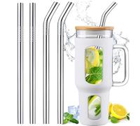 Pajitas de repuesto compatibles con vaso Stanley de 40 onzas y 30 onzas, paquete de 4 pajitas reutilizables para vaso Stanley de 40 onzas con asa, pajitas con cepillo de limpieza para accesorios