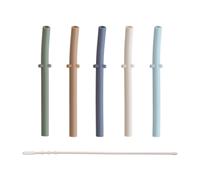 Pajitas de repuesto de silicona mushie para bebs a partir de 6 meses | Paquete de 5 | 4.75"""" de largo con cepillo de limpieza (bosque)