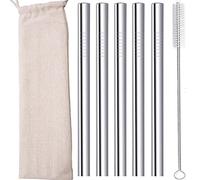 Pajitas de té Bubble Tea reutilizables de metal acero inoxidable para batidos tapioka perla té de leche burbujas jumbo 12 mm de ancho con cepillo bolsa de transporte plateado 5 pcs