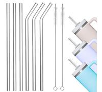 Pajitas De Vidrio Para Vasos De 30oz, 40oz Sin Bpa, Reutilizables, 8 Piezas, 3 Rectas, 3 Curvas, 2 Cepillos De Limpieza, Aptas Para Batidos Y Cócteles, Aptas Para Lavavajillas (Transparentes)