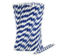 Pajitas desechables de papel a rayas azules y blancas, 1000 unidades, 19,7 cm, 0,6 cm de diámetro, 100% biodegradables