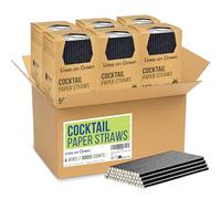 Pajitas desechables de papel negro en grandes cantidades para cócteles, café y bebidas mixtas, 19,7 x 0,6 cm, 3000 unidades, para bares y restaurantes