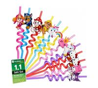Pajitas infantiles de la Patrulla Canina, Hello Kitty y unicornio, juego de 12 pajitas reutilizables de plástico en espiral, coloridas pajitas para fiestas de cumpleaños infantiles