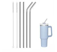 Pajitas para taza Stanley, 4 pajitas de acero inoxidable, pajitas de metal Stanley, pajita de acero inoxidable incluye 2 pajitas de tubo recto y 2 pajitas de codo, para taza Stanley de 40 onzas con 2