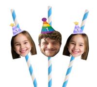 Pajitas personalizables para foto de cara, recortes personalizados de la cara de tu elección, diseño de sombrero opcional, incluye fijaciones para que puedas fijar, diversión para despedida de soltera