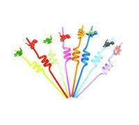 Pajitas Plastico,8 PCS Niños Dinosaurier Pajitas de Plastico Pajitas de Beber Reutilizables Pajitas de Plástico Rígido Rizado para Niños Decoraciones de Fiesta de Cumpleaños