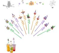 Pajitas Reutilizables,12pc Halloween Pajitas Plástico,Pajitas Rizadas para Niños,para Decoraciones de Fiesta,Halloween