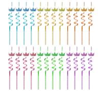 Pajitas reutilizables, 24 pajitas en espiral, corona de amor con purpurina, plástico duro, recuerdos de fiesta de princesa, para festivales, cumpleaños, bodas