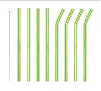 Pajitas reutilizables de cristal verde con un cepillo de limpieza - 4 pajitas curvadas y 4 rectas, para cócteles, batidos o té, respetuosas con el medio ambiente, saludables.