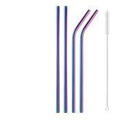 Pajitas reutilizables de metal, acero inoxidable 304, resistentes, curvas y rectas, con cepillo limpieza. Accesorio ideal for fiestas bares(4Pcs Rainbow Bent)