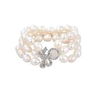 PAJPXPCD 8'' 3 Rows White Rice Pearl Strand Bracelet