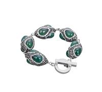 PAJPXPCD 8" Green Agate Black Macarsite Zircon Inlaid Bracelet For Women