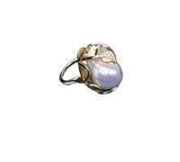 PAJPXPCD Anillo de perlas barrocas blancas naturales + 18 x 23 mm, talla única, Ágata