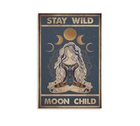 PAJPXPCD Boho Moon Phases Wall-Art, Vintage Mandala Poster in Dark Blue, Celestial Spiritual Canvas Print for Living Room, Bedroom(Unframed,16x24inch(40x60cm))