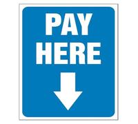 PAJPXPCD Cashier Pay Here Blue Down Arrow Metal Sign 12x8 Inch