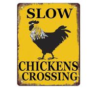 PAJPXPCD Chicken Crossing Slow Down Retro Tin Plaque 12x8 Inch
