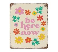 PAJPXPCD Classic Herbarium Metal Sign Be Here Now Affirmation Wall-Art For Zen Den Yoga Studio Home Decor 8 X 12 inch
