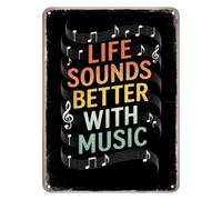 PAJPXPCD Classic Metal Tin Sign Life Sounds Better With Melody Vintage Wall Decor For Home Garage Yard Music Room Man Cave 8 X 12 inch