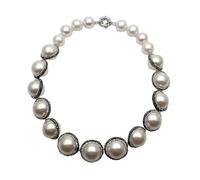 PAJPXPCD Collar llamativo grande de 16mm-24mm, Perla de concha de mar blanca, pavé de cristal negro, joyería for mujer
