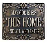 PAJPXPCD Farmhouse Bless This Home Sign Rustic Metal Tin for Entryway Living Room Wall Decor Vintage Style 8 X 12 in