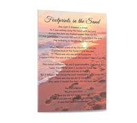 PAJPXPCD Footprints in the Sand by Jesus Canvas Print, Retro Religious Wall-Art, Comforting Christian Decor & Sympathy Gift(Unframed,16x24inch(40x60cm))