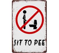 PAJPXPCD Funny Bathroom Sign Vintage Metal Tin Plaque Be Seated Humorous Wall-Art For Man Cave Bar Powder Room Decor 8x12 Inch