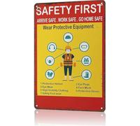 PAJPXPCD Industrial First Sign Vintage Aluminum Metal Tin for Warehouse Workshop Garage Office Warning (8 X 12 in)