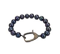 PAJPXPCD Joyería 8" 9-10mm Pulsera de Perlas Negras Naturales Cierre