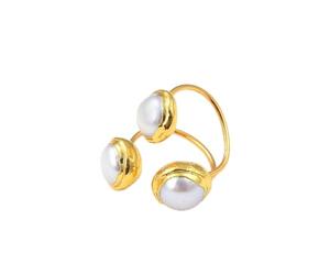 PAJPXPCD Joyería de perlas naturales de agua dulce con bisel de Color dorado, anillos de dedo de perlas pequeñas for mujer, regalo ajustable for mujer