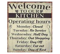 PAJPXPCD Kitchen Metal Sign Welcome to Our Retro Outdoor Wall Decor Vintage Tin Plaque for Home Bar Cafe Lodge 8 X 12 inch