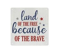 PAJPXPCD Patriotic Farmhouse Sign Land Of The Because Of The Brave Vintage Metal Tin Wall-Art for Home Office Porch Decor 8 X 12 Inch